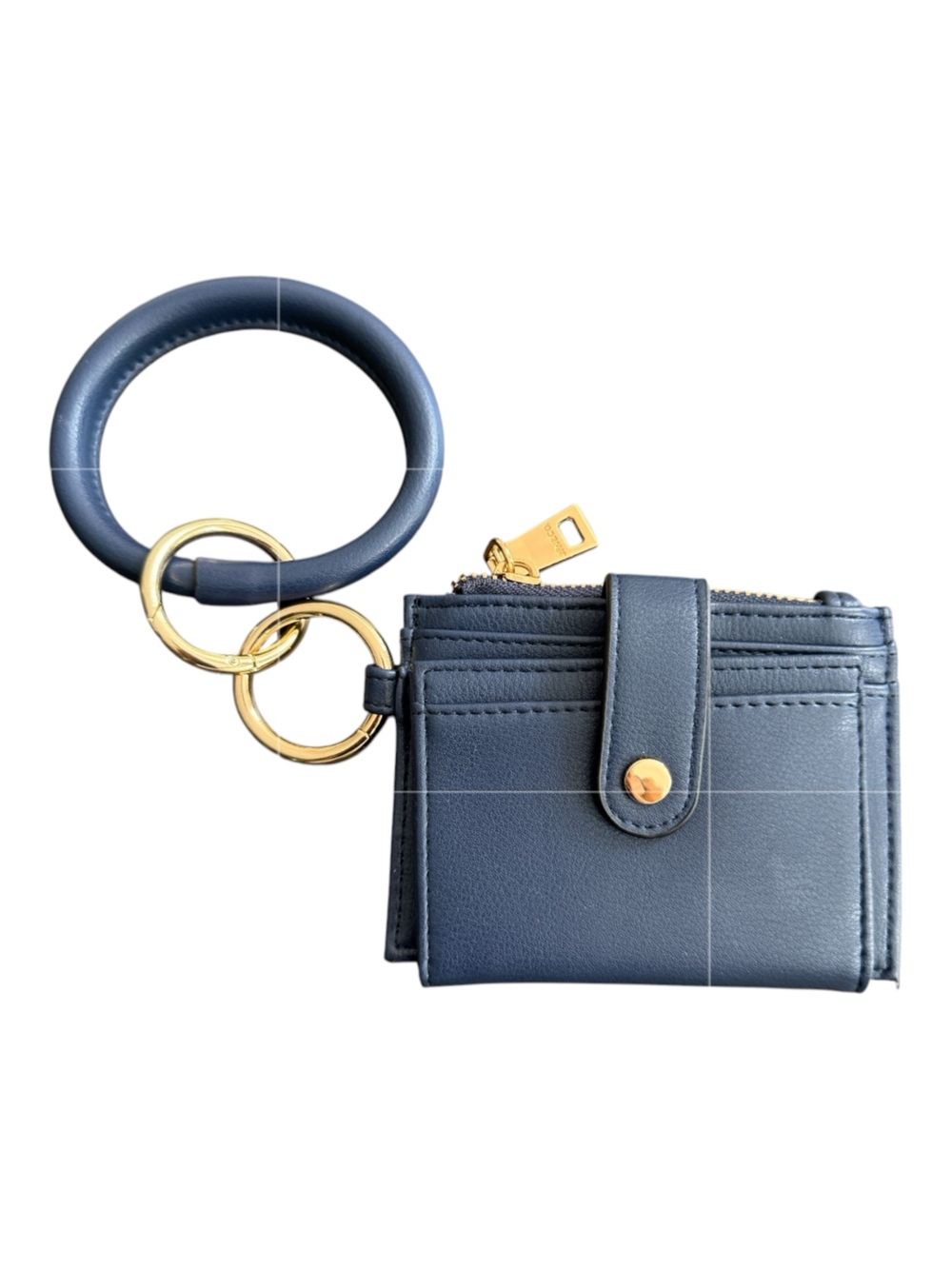 Jen & Co Navy Blue Leather O-Ring Bangle Wristlet Wallet Card Holder Keyring